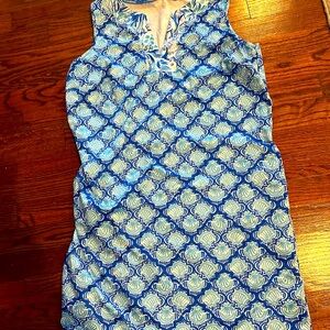 Trina Turk Blue and White Swim Dress perfect pool to party dress.